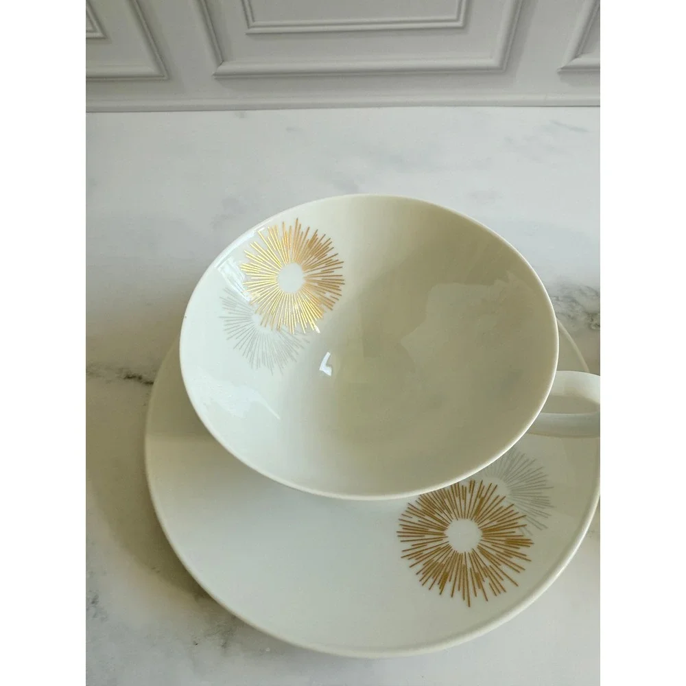 VTG PAIR (2) Rosenthal MCM Art Deco Sunburst Footed Teacup & Saucer